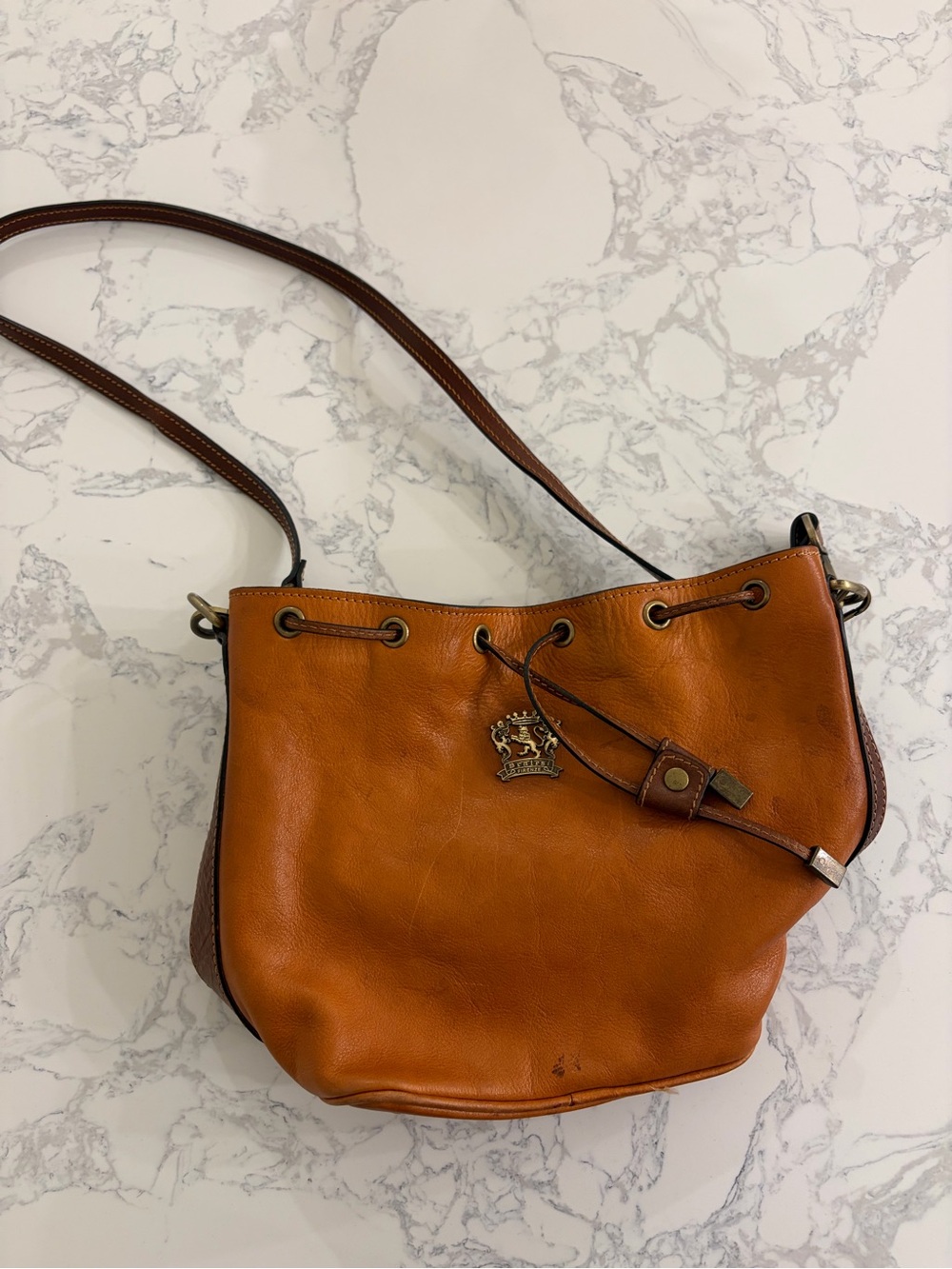 Vintage Pratesi Firenze leather bucket bag made in Italy Gucci Prada Hermes